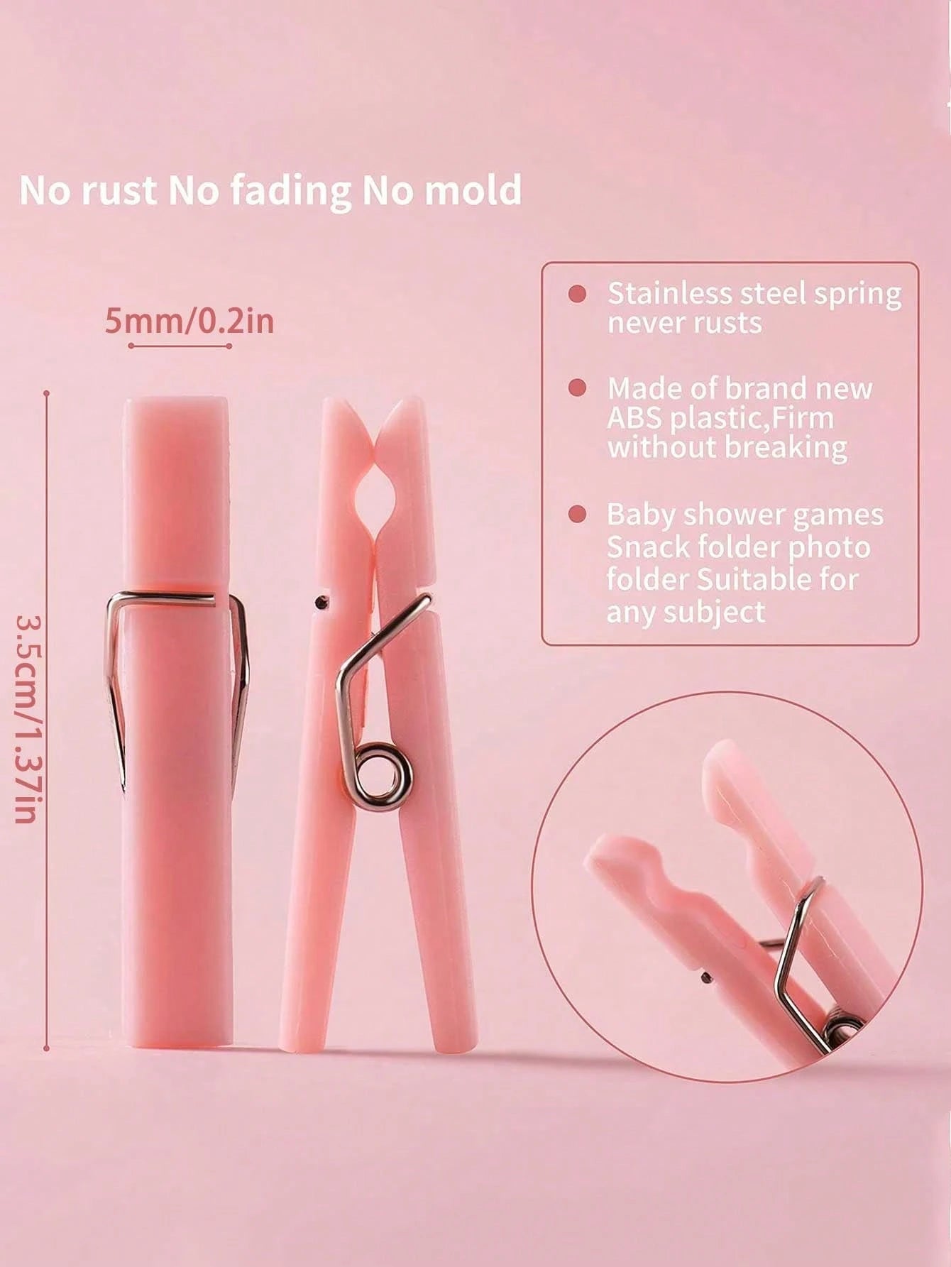100pcs- 3.5cm Mini Size- Baby Shower Clothespins Pink Mini Clothespins 1.4 Inch (Approx 3.6cm) For Party Decorations, Gender Reveal Parties, Photo Clips (Pink)