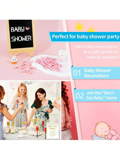 100pcs- 3.5cm Mini Size- Baby Shower Clothespins Pink Mini Clothespins 1.4 Inch (Approx 3.6cm) For Party Decorations, Gender Reveal Parties, Photo Clips (Pink)