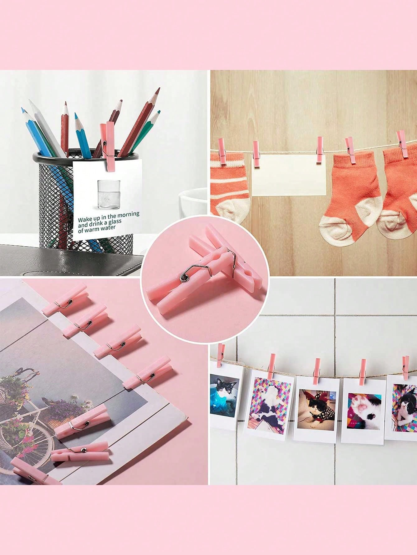 100pcs- 3.5cm Mini Size- Baby Shower Clothespins Pink Mini Clothespins 1.4 Inch (Approx 3.6cm) For Party Decorations, Gender Reveal Parties, Photo Clips (Pink)