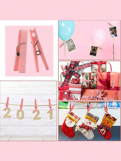 100pcs- 3.5cm Mini Size- Baby Shower Clothespins Pink Mini Clothespins 1.4 Inch (Approx 3.6cm) For Party Decorations, Gender Reveal Parties, Photo Clips (Pink)
