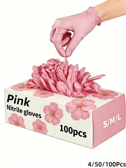 100pcs Light Pink Powder-Free Nitrile Gloves, Latex-Free, Disposable Protective Gloves, Beauty Nail Art Tools, Durable Household Cleaning Gloves, Suitable For Hair Dyeing, Tattooing, Machine Maintenan