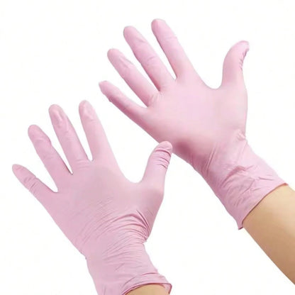 100pcs Light Pink Powder-Free Nitrile Gloves, Latex-Free, Disposable Protective Gloves, Beauty Nail Art Tools, Durable Household Cleaning Gloves, Suitable For Hair Dyeing, Tattooing, Machine Maintenan