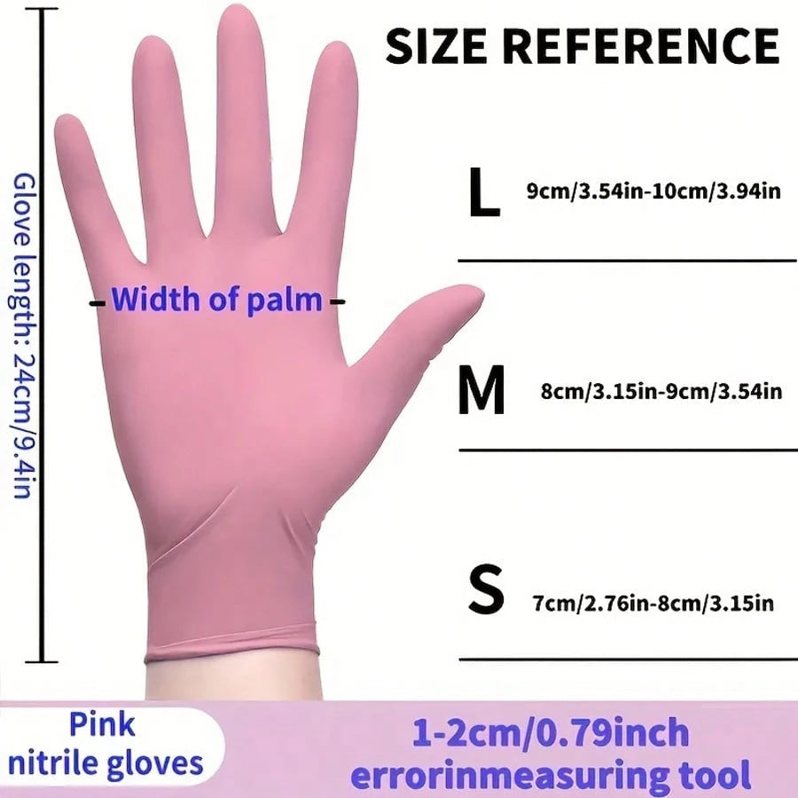 100pcs Light Pink Powder-Free Nitrile Gloves, Latex-Free, Disposable Protective Gloves, Beauty Nail Art Tools, Durable Household Cleaning Gloves, Suitable For Hair Dyeing, Tattooing, Machine Maintenan