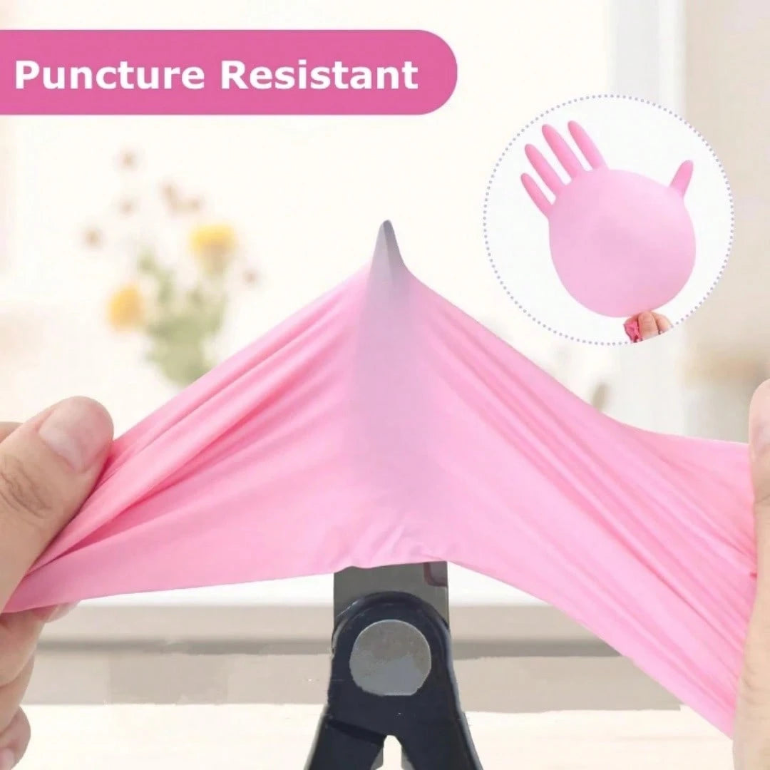 100pcs Light Pink Powder-Free Nitrile Gloves, Latex-Free, Disposable Protective Gloves, Beauty Nail Art Tools, Durable Household Cleaning Gloves, Suitable For Hair Dyeing, Tattooing, Machine Maintenan