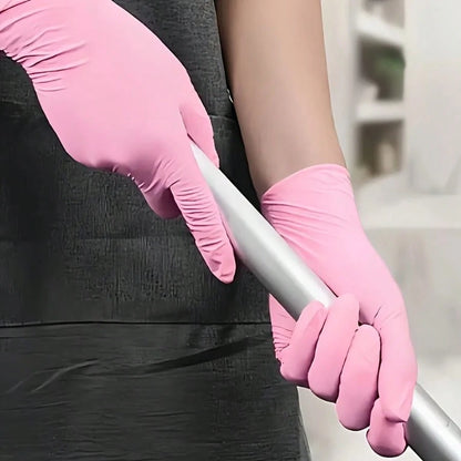 100pcs Light Pink Powder-Free Nitrile Gloves, Latex-Free, Disposable Protective Gloves, Beauty Nail Art Tools, Durable Household Cleaning Gloves, Suitable For Hair Dyeing, Tattooing, Machine Maintenan