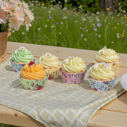 100pcs Standard Cupcake Liners, Colorful Paper Baking Cups Disposable Cupcake Packaging Paper, Floral Liners, Suitable For Birthday Tea Theme Party Decoration
