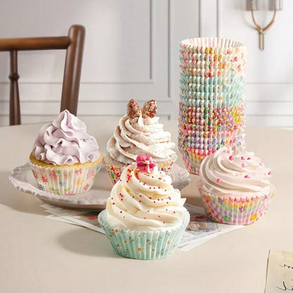 100pcs Standard Cupcake Liners, Colorful Paper Baking Cups Disposable Cupcake Packaging Paper, Floral Liners, Suitable For Birthday Tea Theme Party Decoration
