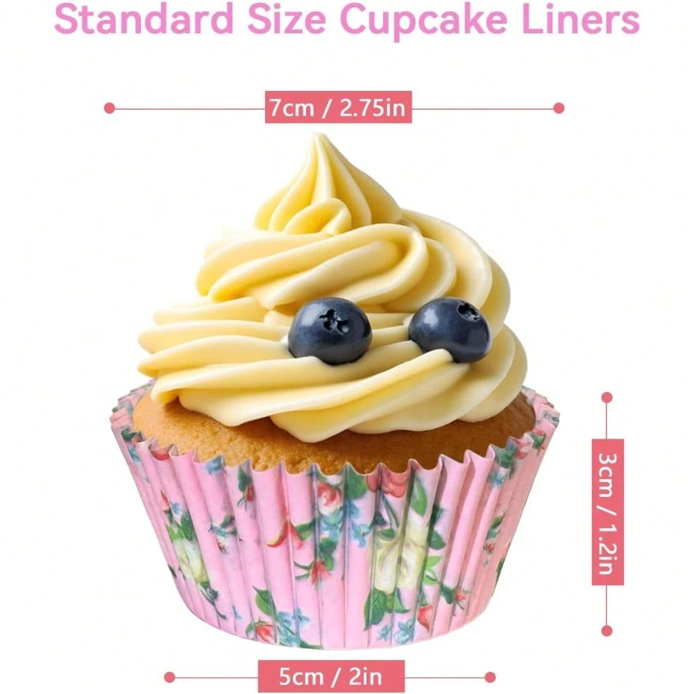 100pcs Standard Cupcake Liners, Colorful Paper Baking Cups Disposable Cupcake Packaging Paper, Floral Liners, Suitable For Birthday Tea Theme Party Decoration