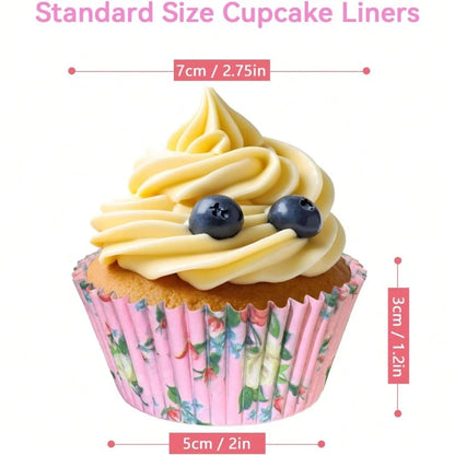 100pcs Standard Cupcake Liners, Colorful Paper Baking Cups Disposable Cupcake Packaging Paper, Floral Liners, Suitable For Birthday Tea Theme Party Decoration