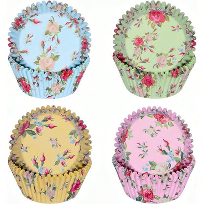 100pcs Standard Cupcake Liners, Colorful Paper Baking Cups Disposable Cupcake Packaging Paper, Floral Liners, Suitable For Birthday Tea Theme Party Decoration