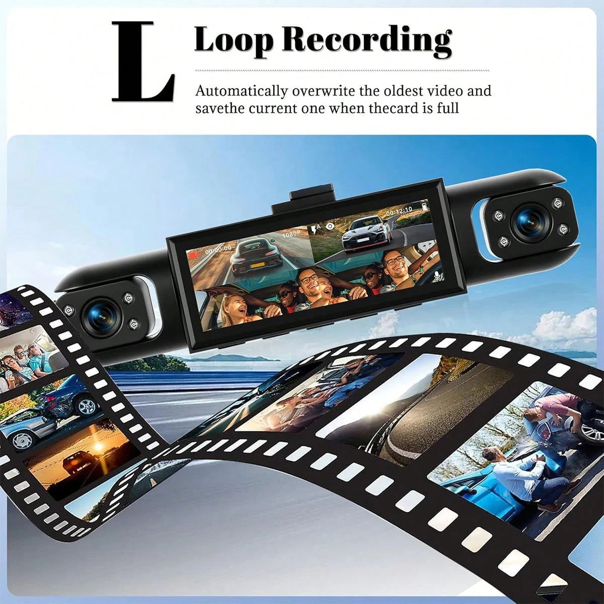 1080P 4-Channel Dash Cam, Front 1080P & Rear 720P Simultaneous HD Night Vision Recording, WDR, Automatic Loop Recording, Car Scratch Detection- Includes 256GB Memory Card