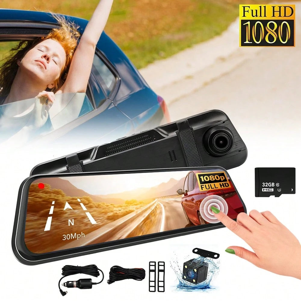 1080P Full HD Dash Cam, Triple Lens Rear View Mirror Car Recorder, Super Night Vision 24H Parking Monitor, Waterproof Rear Camera G-Sensor, Universal Car DVR With Memory Card Included
