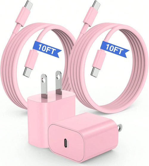 10FT/3M Compatible With Iphone 15 16 Charger, 20W USB C Fast Charging Block And 10ft Type C To C Cable Cord Long Compatible With Iphone 15 Plus/15 Pro Max/16 Pro, Compatible With Ipad Pro 12.9/11 Inch