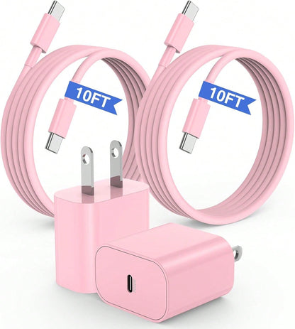 10FT/3M Compatible With Iphone 15 16 Charger, 20W USB C Fast Charging Block And 10ft Type C To C Cable Cord Long Compatible With Iphone 15 Plus/15 Pro Max/16 Pro, Compatible With Ipad Pro 12.9/11 Inch