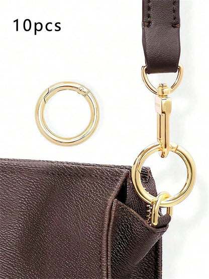 10pcs 2.7cm Golden Round Spring Snap Hooks Keyring For Wallet, Bag Shoulder Straps