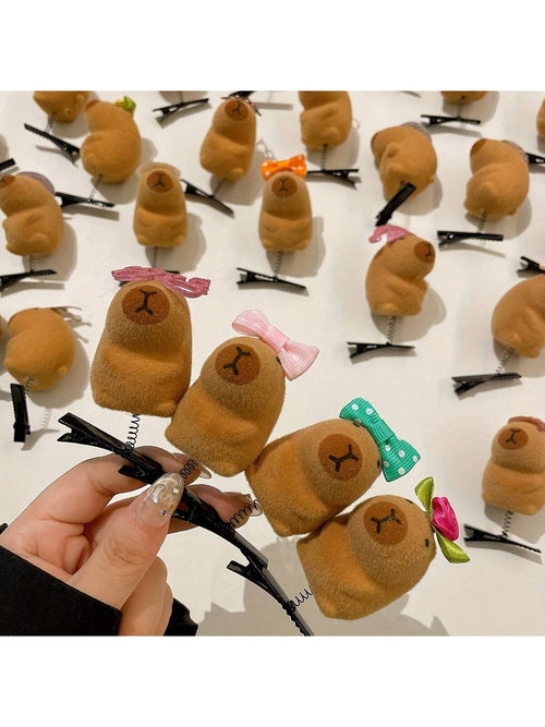 10pcs Cute Capybara Cartoon Hair Plush Clips Set- Elegant & Playful PVC Barrettes For Women, Perfect For Casual Attire, Three-Dimensional Headband, Spring Clip, Hair Accessories