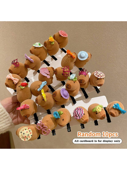 10pcs Cute Capybara Cartoon Hair Plush Clips Set- Elegant & Playful PVC Barrettes For Women, Perfect For Casual Attire, Three-Dimensional Headband, Spring Clip, Hair Accessories