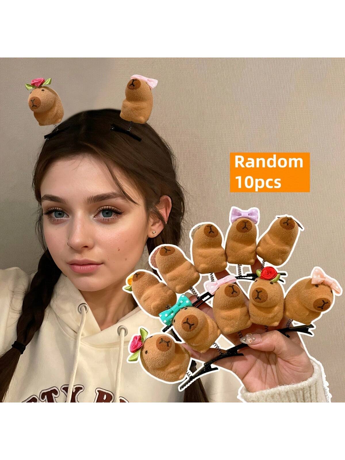 10pcs Cute Capybara Cartoon Hair Plush Clips Set- Elegant & Playful PVC Barrettes For Women, Perfect For Casual Attire, Three-Dimensional Headband, Spring Clip, Hair Accessories