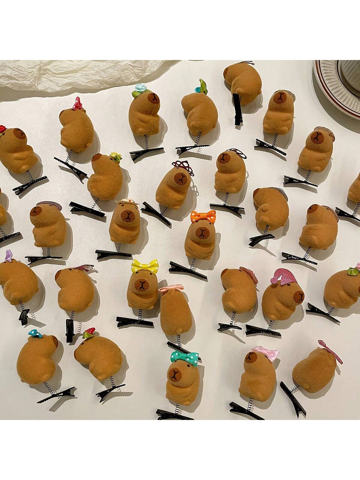 10pcs Cute Capybara Cartoon Hair Plush Clips Set- Elegant & Playful PVC Barrettes For Women, Perfect For Casual Attire, Three-Dimensional Headband, Spring Clip, Hair Accessories