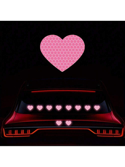 10pcs High Visibility Heart Shape Reflective Car Sticker For Nighttime Driving, Suitable For Bumpers, Motorcycles, Helmets