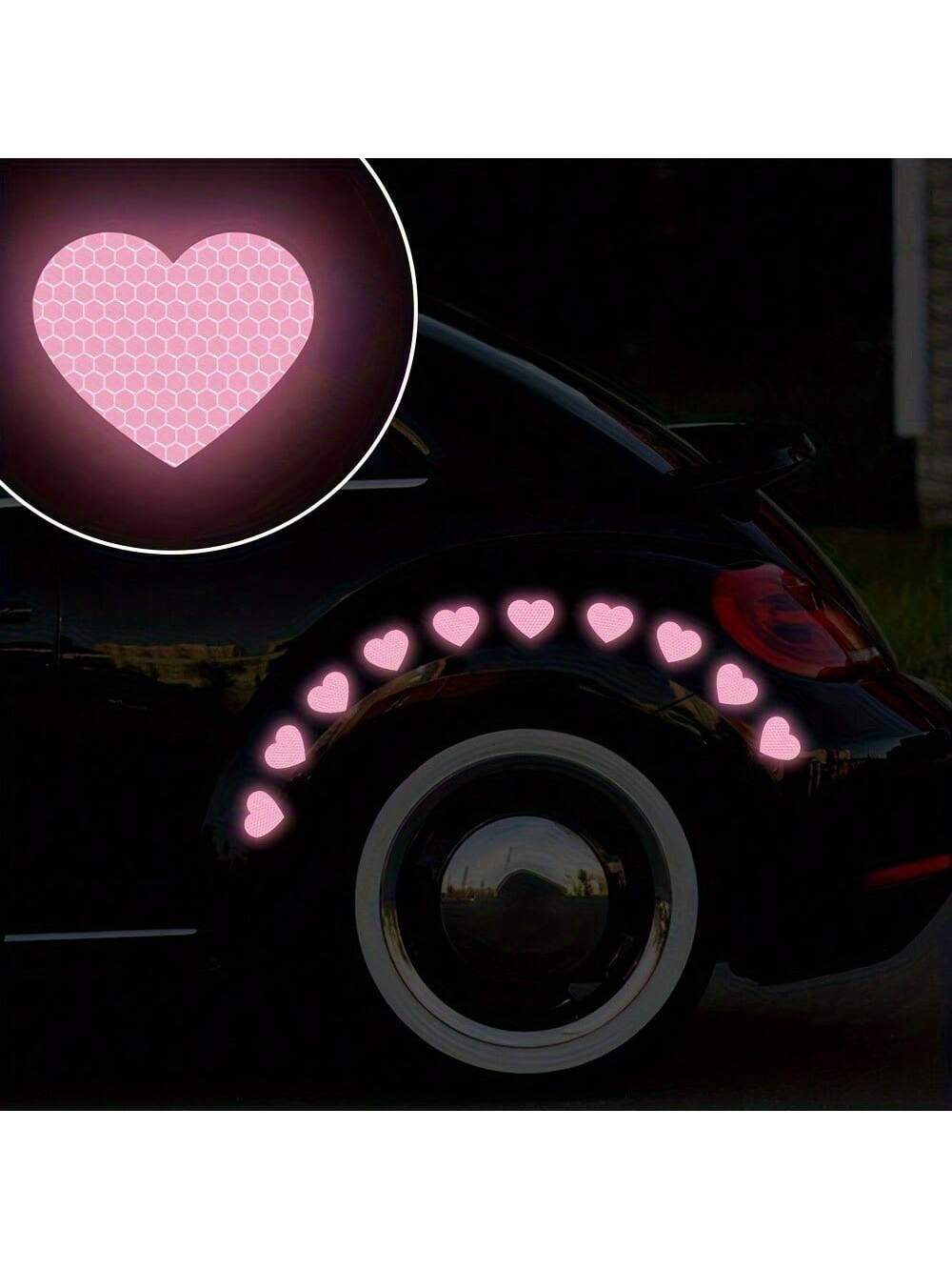 10pcs High Visibility Heart Shape Reflective Car Sticker For Nighttime Driving, Suitable For Bumpers, Motorcycles, Helmets