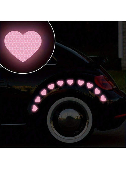 10pcs High Visibility Heart Shape Reflective Car Sticker For Nighttime Driving, Suitable For Bumpers, Motorcycles, Helmets