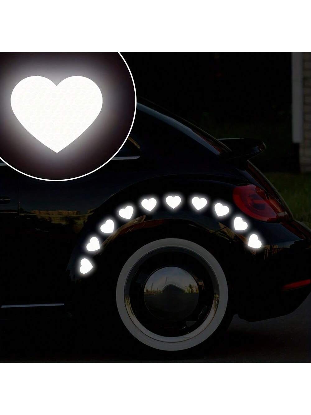 10pcs High Visibility Heart Shape Reflective Car Sticker For Nighttime Driving, Suitable For Bumpers, Motorcycles, Helmets