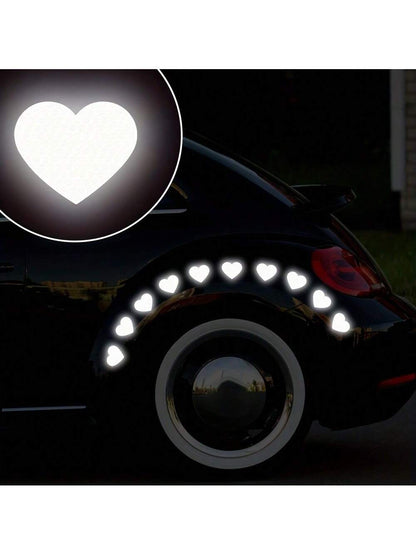 10pcs High Visibility Heart Shape Reflective Car Sticker For Nighttime Driving, Suitable For Bumpers, Motorcycles, Helmets