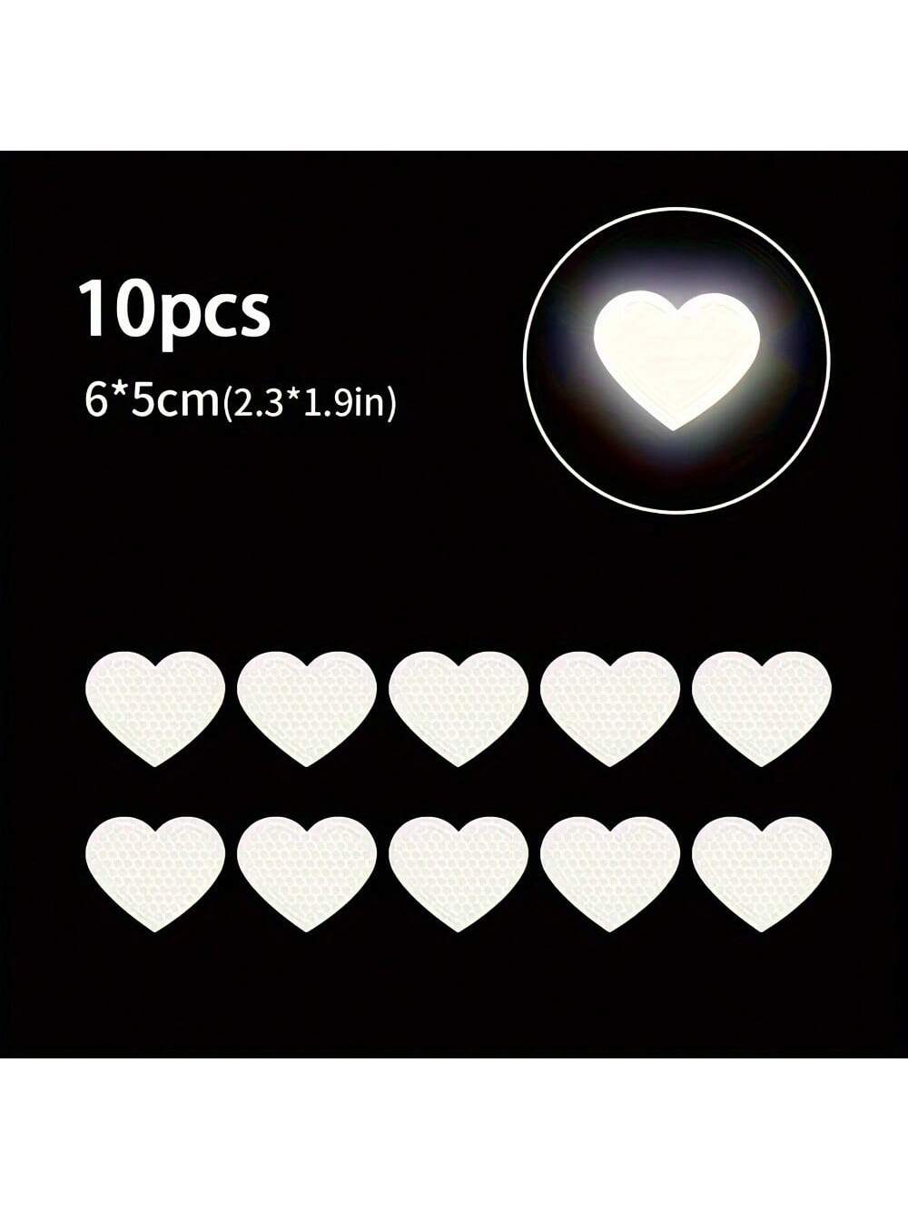 10pcs High Visibility Heart Shape Reflective Car Sticker For Nighttime Driving, Suitable For Bumpers, Motorcycles, Helmets