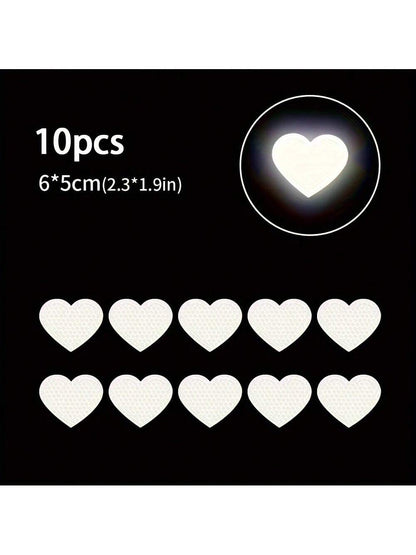 10pcs High Visibility Heart Shape Reflective Car Sticker For Nighttime Driving, Suitable For Bumpers, Motorcycles, Helmets
