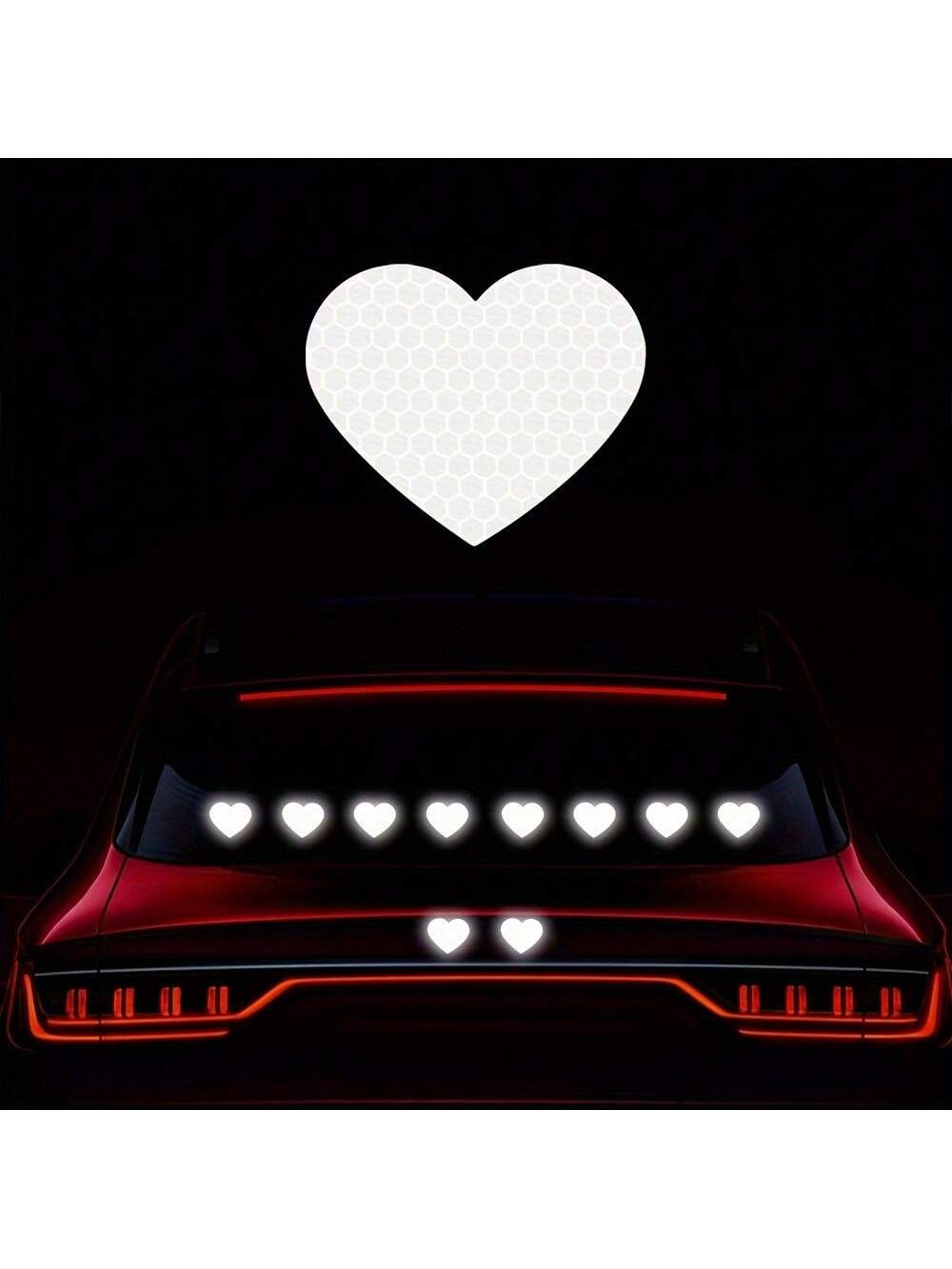 10pcs High Visibility Heart Shape Reflective Car Sticker For Nighttime Driving, Suitable For Bumpers, Motorcycles, Helmets