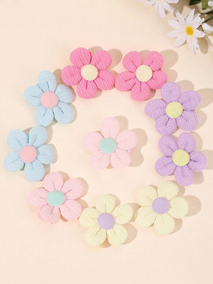 10pcs Macaron Flower Hair Clips, Cute Colorful Flower Hair Clips, Blue & Pink Fully Lined Bow Hair Clips, Alligator Clips, Suitable For Baby Girls, Toddlers Daily Hair Accessories, Children Hair Clips