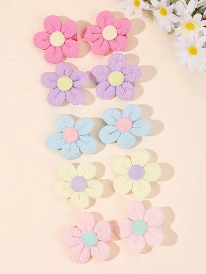 10pcs Macaron Flower Hair Clips, Cute Colorful Flower Hair Clips, Blue & Pink Fully Lined Bow Hair Clips, Alligator Clips, Suitable For Baby Girls, Toddlers Daily Hair Accessories, Children Hair Clips