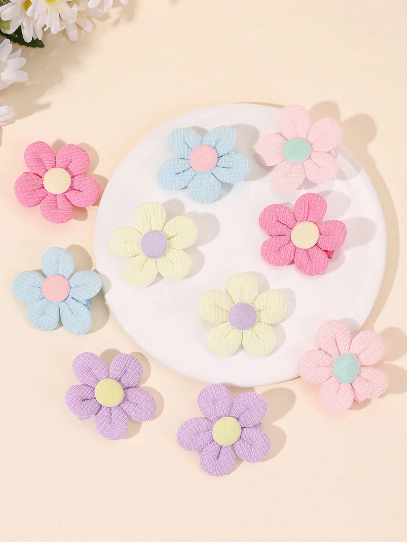 10pcs Macaron Flower Hair Clips, Cute Colorful Flower Hair Clips, Blue & Pink Fully Lined Bow Hair Clips, Alligator Clips, Suitable For Baby Girls, Toddlers Daily Hair Accessories, Children Hair Clips