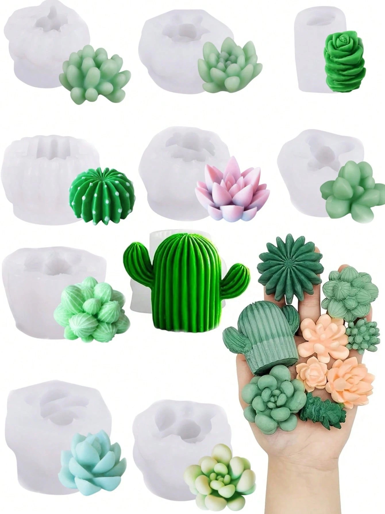 10PCS Silicone Mold For DIY Candle Making,Succulent & Cactus Plant Pot Epoxy Resin Crafting,Home Decor,Room Decor,Wedding Decor,Handmade Aromatherapy Candle Plant Mold,Soap Mould,Epoxy Resin Gypsum Mo
