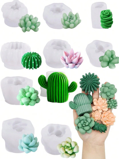 10PCS Silicone Mold For DIY Candle Making,Succulent & Cactus Plant Pot Epoxy Resin Crafting,Home Decor,Room Decor,Wedding Decor,Handmade Aromatherapy Candle Plant Mold,Soap Mould,Epoxy Resin Gypsum Mo