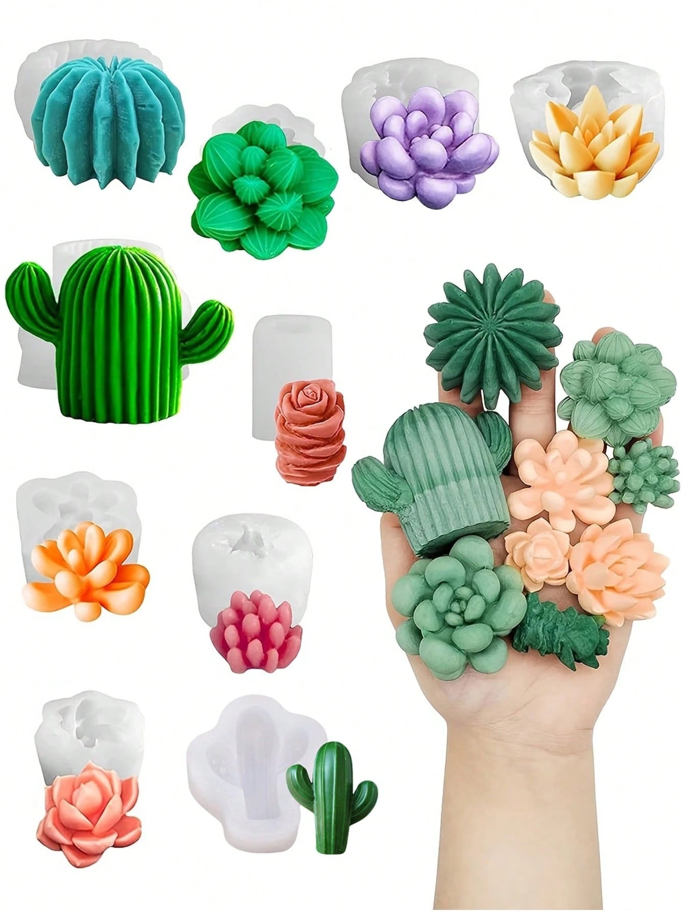 10PCS Silicone Mold For DIY Candle Making,Succulent & Cactus Plant Pot Epoxy Resin Crafting,Home Decor,Room Decor,Wedding Decor,Handmade Aromatherapy Candle Plant Mold,Soap Mould,Epoxy Resin Gypsum Mo