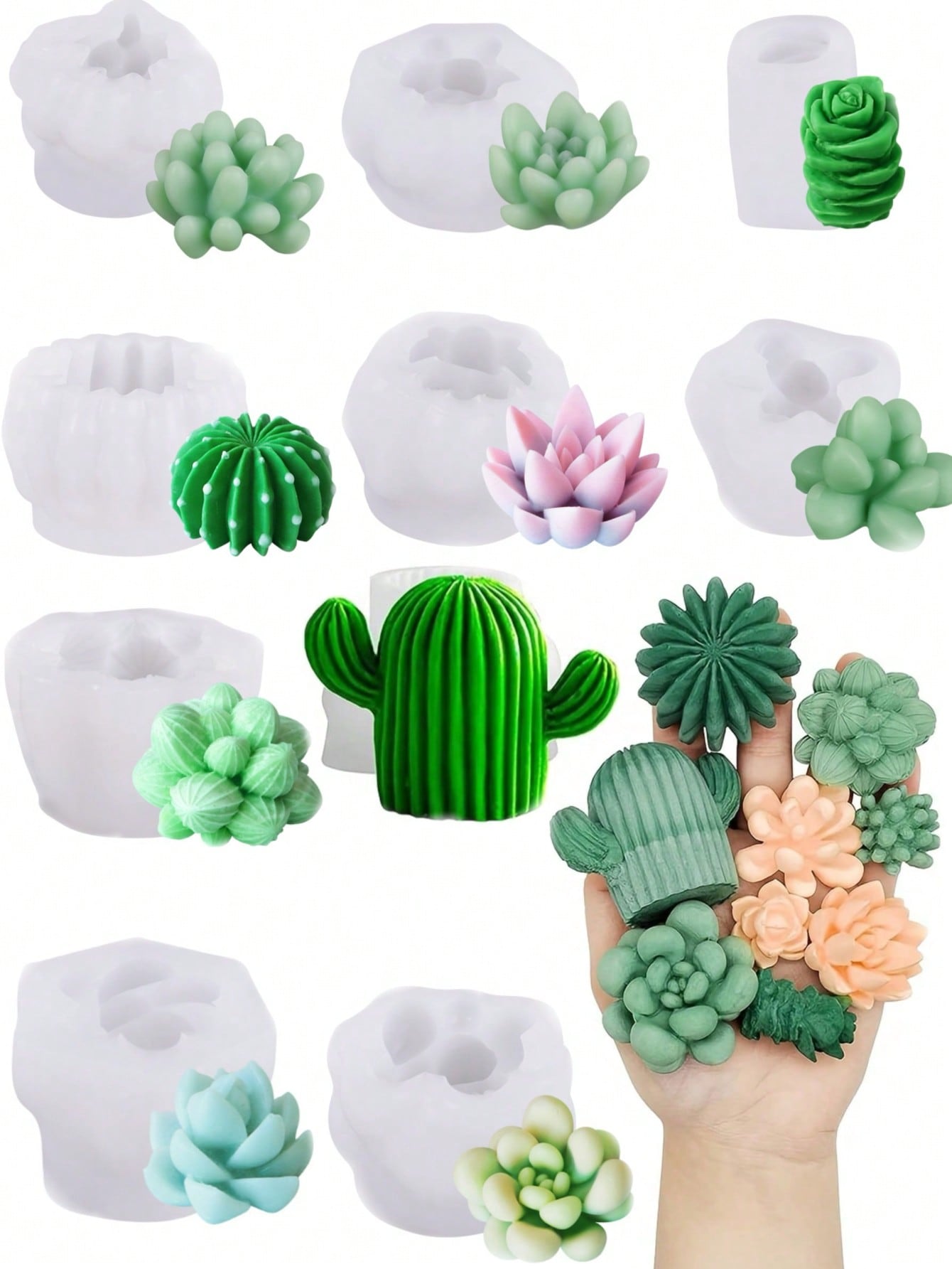 10PCS Silicone Mold For DIY Candle Making,Succulent & Cactus Plant Pot Epoxy Resin Crafting,Home Decor,Room Decor,Wedding Decor,Handmade Aromatherapy Candle Plant Mold,Soap Mould,Epoxy Resin Gypsum Mo