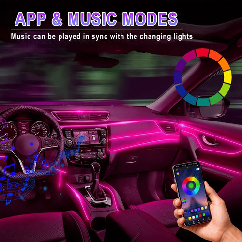 118"/3M Interior Car Neon Light (Center Console + Dashboard) With Matching Armrest Storage Box, RGB LED, USB Car Interior Light Strip| App Control, No Batteries