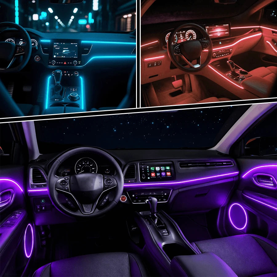 118"/3M Interior Car Neon Light (Center Console + Dashboard) With Matching Armrest Storage Box, RGB LED, USB Car Interior Light Strip| App Control, No Batteries