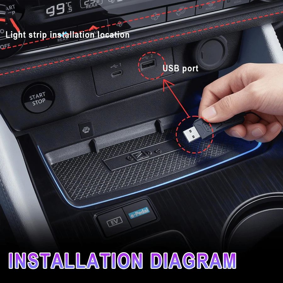 118"/3M Interior Car Neon Light (Center Console + Dashboard) With Matching Armrest Storage Box, RGB LED, USB Car Interior Light Strip| App Control, No Batteries