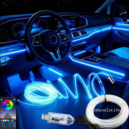 118-Inch 1-Fiber Automotive Neon Light Kit- Synchronized Music RGB LED Light Strip With App-Controlled Ambient Lighting- 8 Color Changes, Indoor Lighting Solution, Festive Decoration