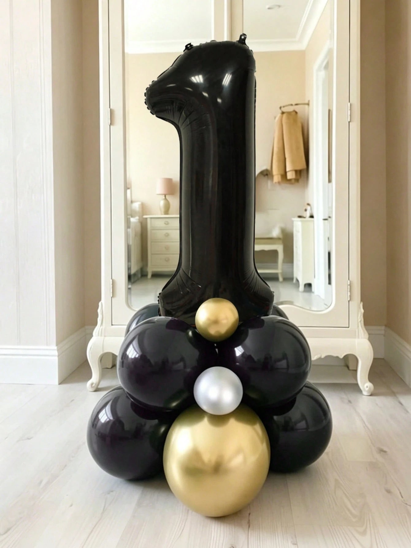 11pcs 40-Inch Black Number Balloon Set, Large 0-9 Number Balloons, 5-Inch & 10-Inch Black Metal Gold Silver Latex Balloons, Suitable For Birthday Party, Baby Shower, Anniversary Decoration
