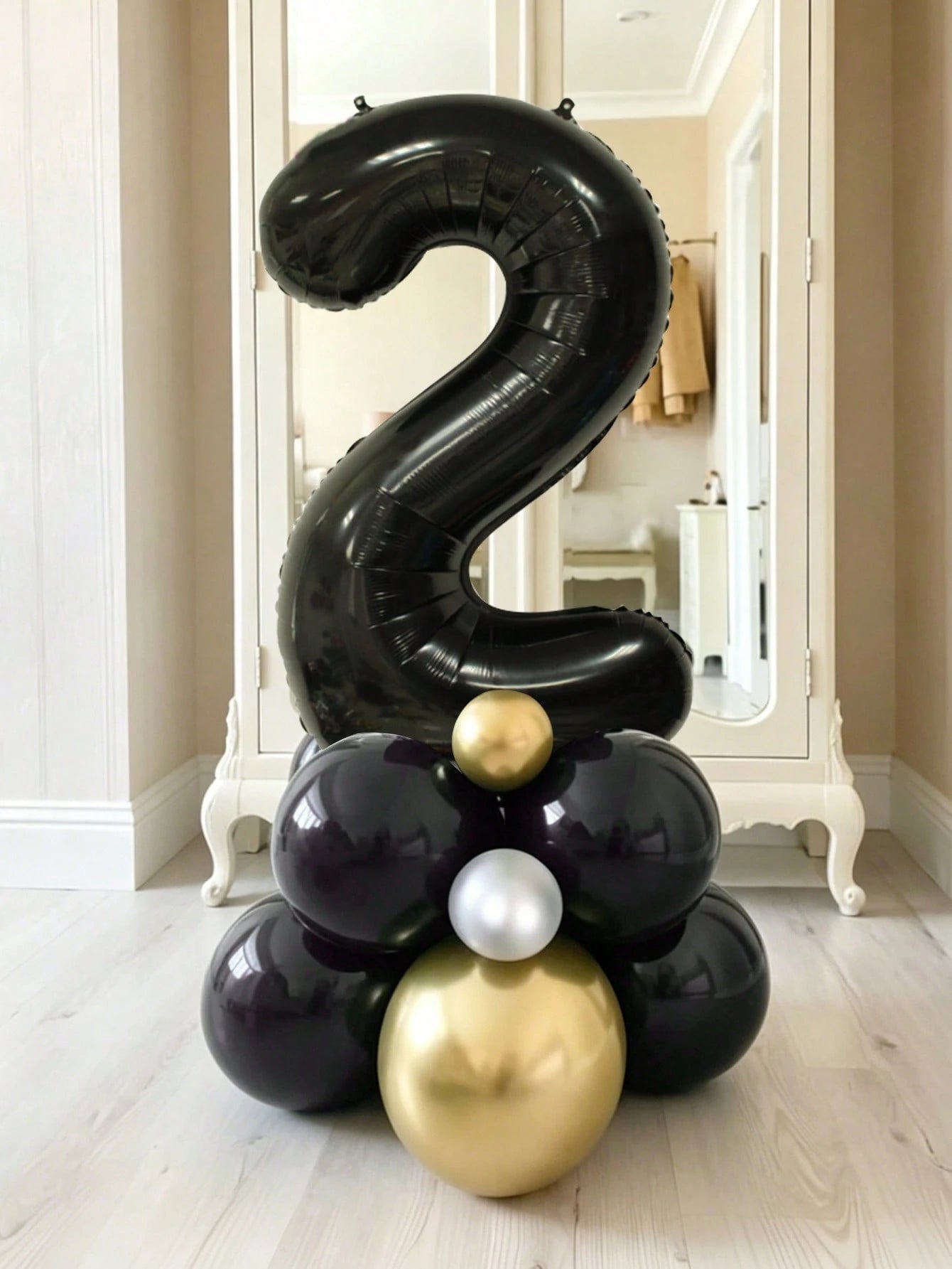 11pcs 40-Inch Black Number Balloon Set, Large 0-9 Number Balloons, 5-Inch & 10-Inch Black Metal Gold Silver Latex Balloons, Suitable For Birthday Party, Baby Shower, Anniversary Decoration