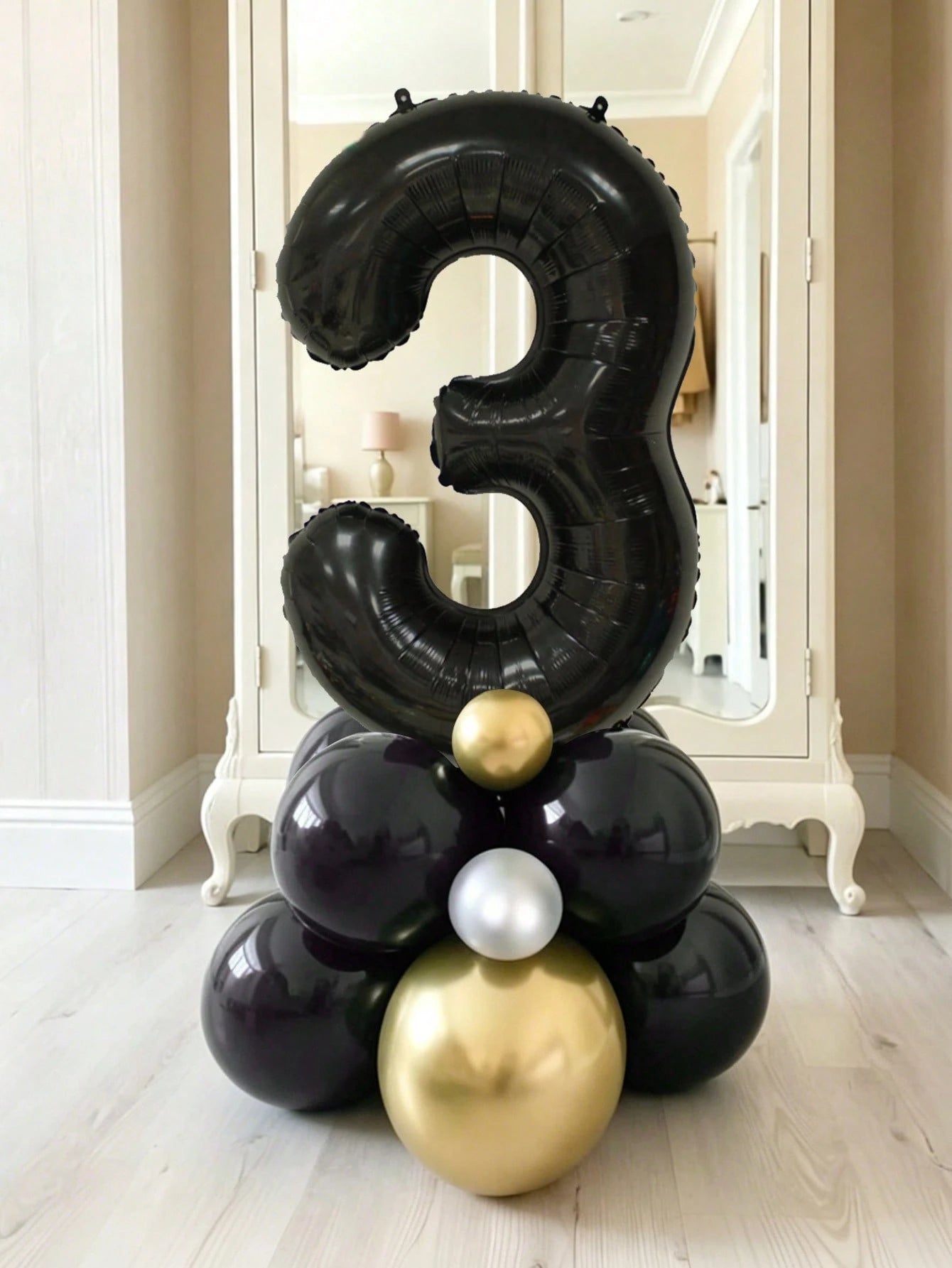 11pcs 40-Inch Black Number Balloon Set, Large 0-9 Number Balloons, 5-Inch & 10-Inch Black Metal Gold Silver Latex Balloons, Suitable For Birthday Party, Baby Shower, Anniversary Decoration
