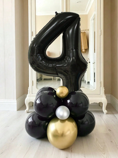 11pcs 40-Inch Black Number Balloon Set, Large 0-9 Number Balloons, 5-Inch & 10-Inch Black Metal Gold Silver Latex Balloons, Suitable For Birthday Party, Baby Shower, Anniversary Decoration