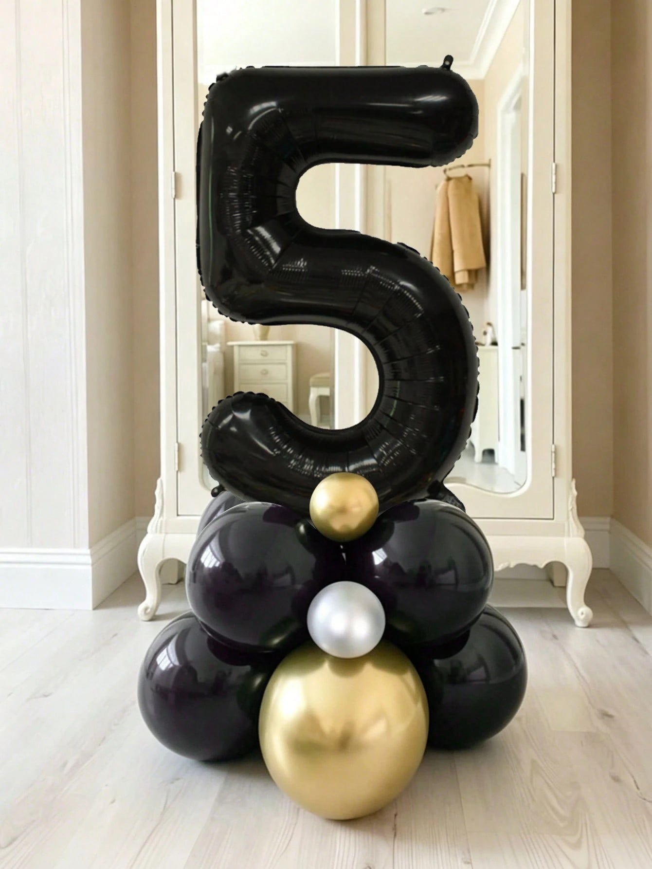 11pcs 40-Inch Black Number Balloon Set, Large 0-9 Number Balloons, 5-Inch & 10-Inch Black Metal Gold Silver Latex Balloons, Suitable For Birthday Party, Baby Shower, Anniversary Decoration