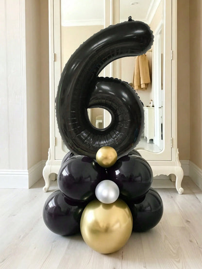 11pcs 40-Inch Black Number Balloon Set, Large 0-9 Number Balloons, 5-Inch & 10-Inch Black Metal Gold Silver Latex Balloons, Suitable For Birthday Party, Baby Shower, Anniversary Decoration