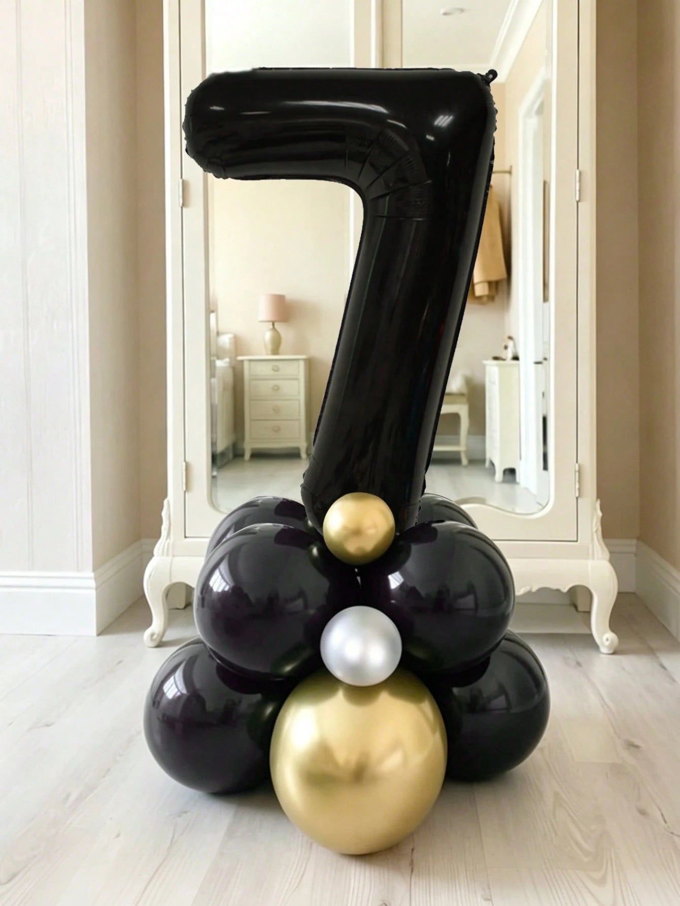 11pcs 40-Inch Black Number Balloon Set, Large 0-9 Number Balloons, 5-Inch & 10-Inch Black Metal Gold Silver Latex Balloons, Suitable For Birthday Party, Baby Shower, Anniversary Decoration