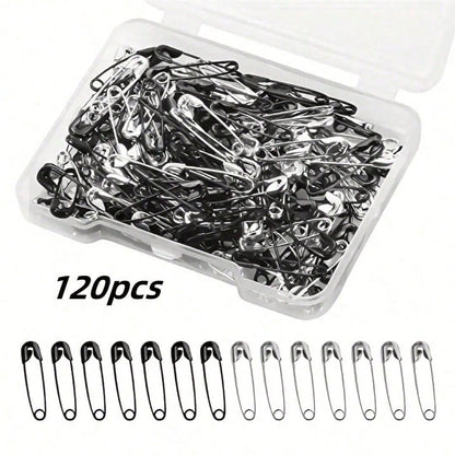 120pcs Box Mini Safety Pins, Suitable For DIY Clothing And Crafts- Black And White Colors- Durable And Rust-Resistant
